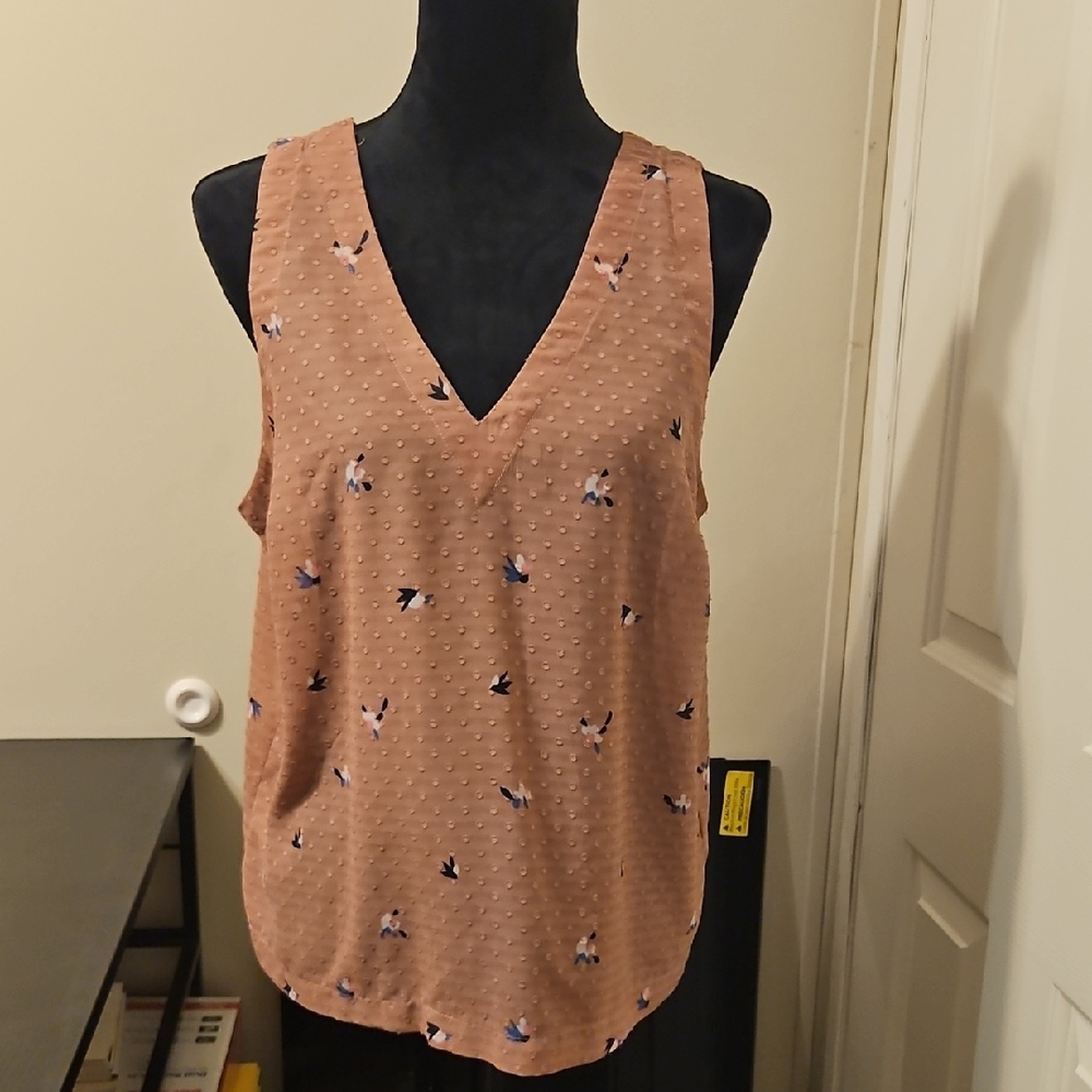 a new day V-Neck Tank Top - Tan with Bird Pattern